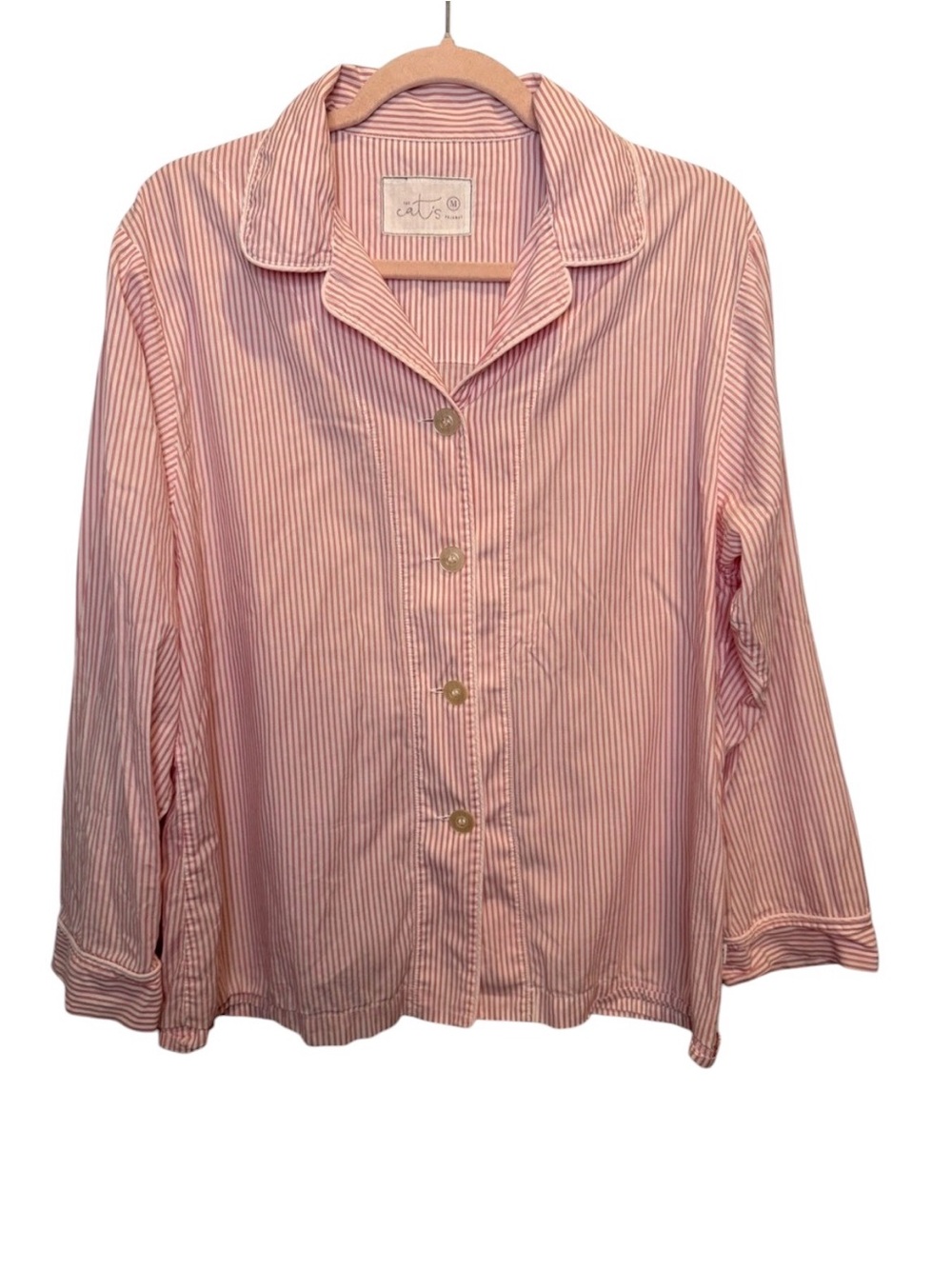 The Cat’s Pajamas Pink & White Striped Button Up Sleep Shirt Size M 100% Cotton - Picture 1 of 4